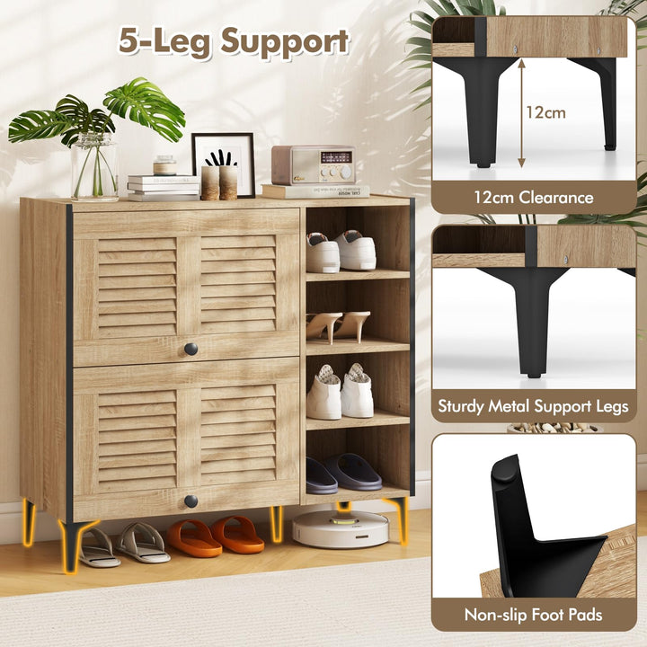 Giantex Shoe Cabinet with Flip &amp; Slide Doors, Shoe Storage Cabinet with Adjustable Cube Shelves(Louvered Doors)