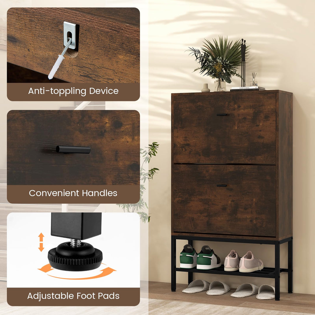 Giantex Shoe Storage Cabinet - Hidden Shoe Organizer with 2 Flip Drawers, Adjustable &amp; Removable Interior Shelves