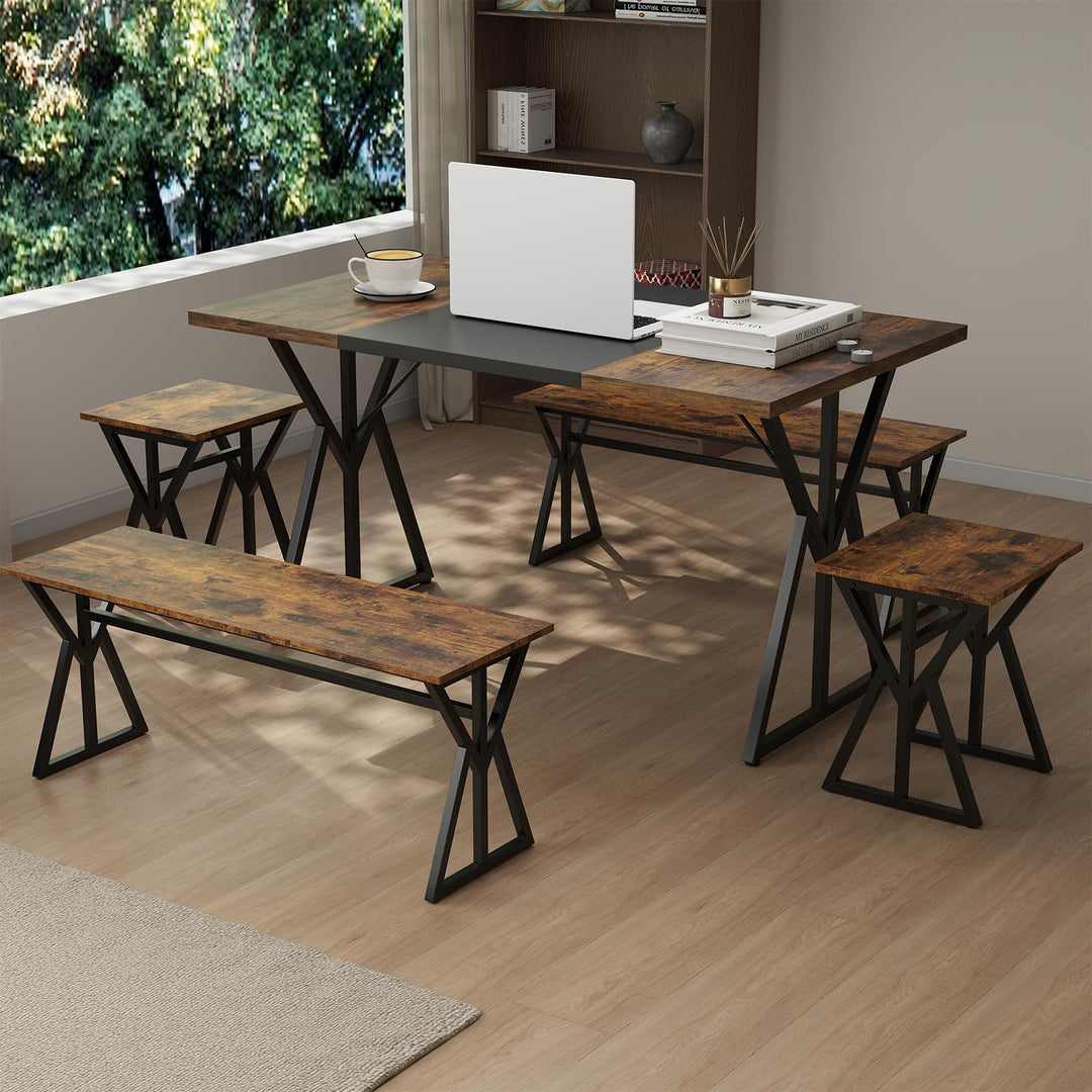 Giantex 55" Kitchen Table with 2 Benches &amp; 2 Stools with X-Shaped Metal Frame