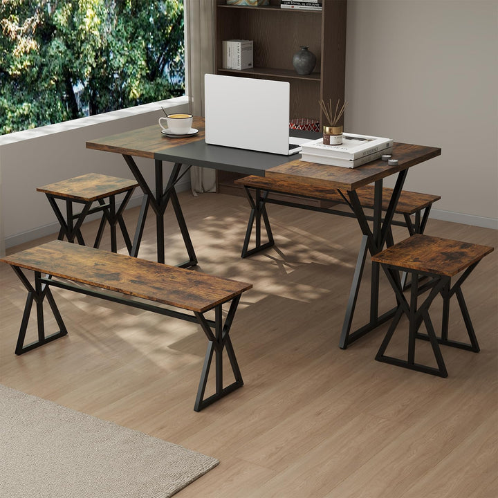 Giantex 55" Kitchen Table with 2 Benches &amp; 2 Stools with X-Shaped Metal Frame