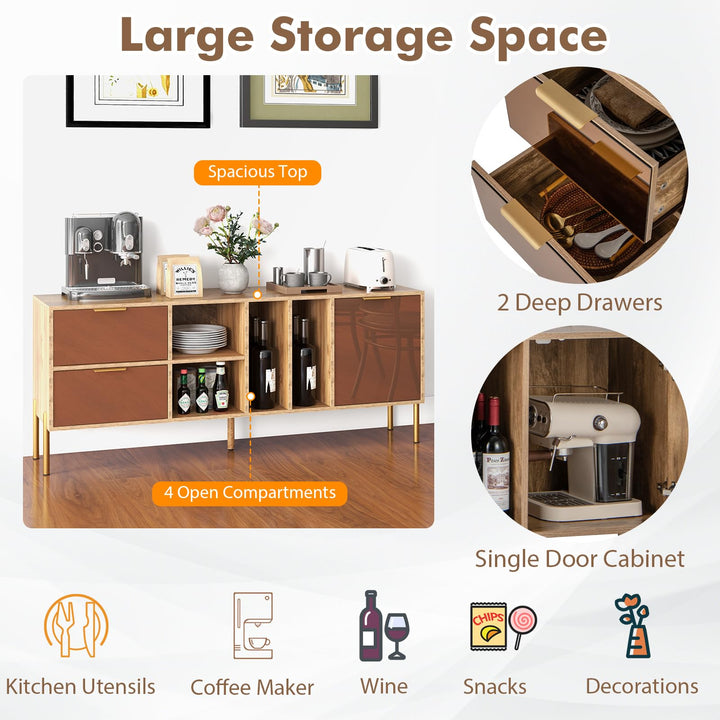 Giantex Mirrored Buffet Cabinet, Wooden Kitchen Sideboard Storage Cabinet w/2 Drawers &amp; 1 Door Accent Cabinet