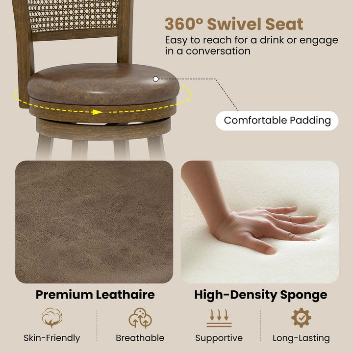 Giantex 25" Swivel Bar Stools Set of 2/4 with Footrest &amp; Rubber Wood Frame