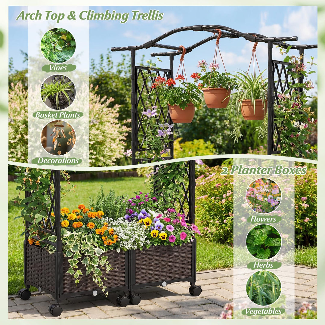 Giantex Planter Boxes with Arch Trellis for Climbing Vines Vegetables Flowers