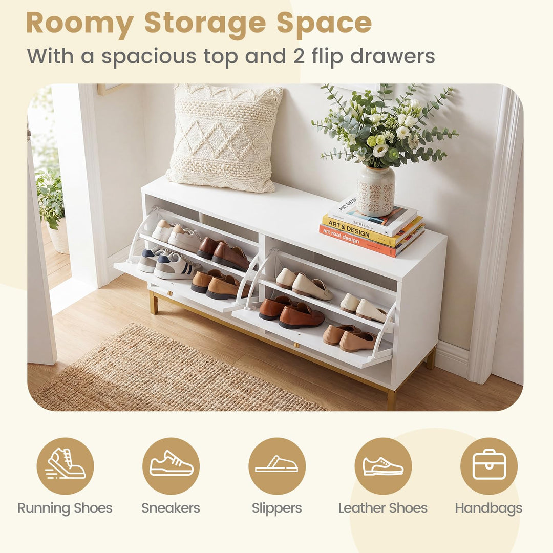Giantex Shoe Storage Bench with 2 Flip Drawers