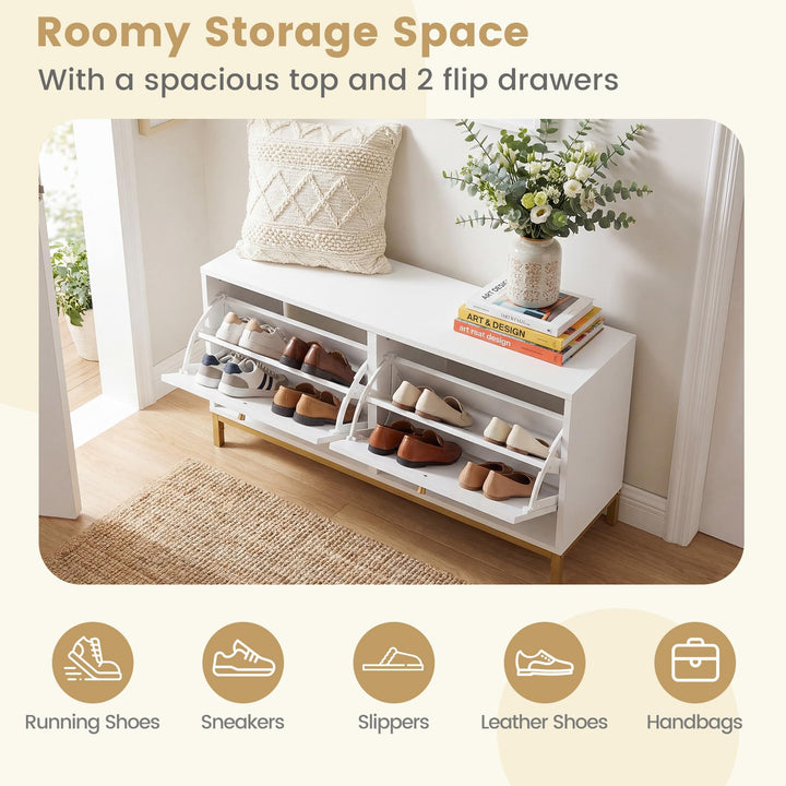 Giantex Shoe Storage Bench with 2 Flip Drawers