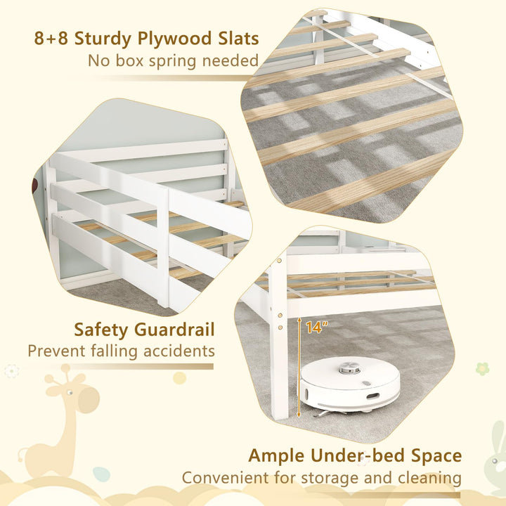 Giantex Double Twin Bed Frames for Kids, Wood House Shaped Platform with Built-in Nightstand &amp; USB Port