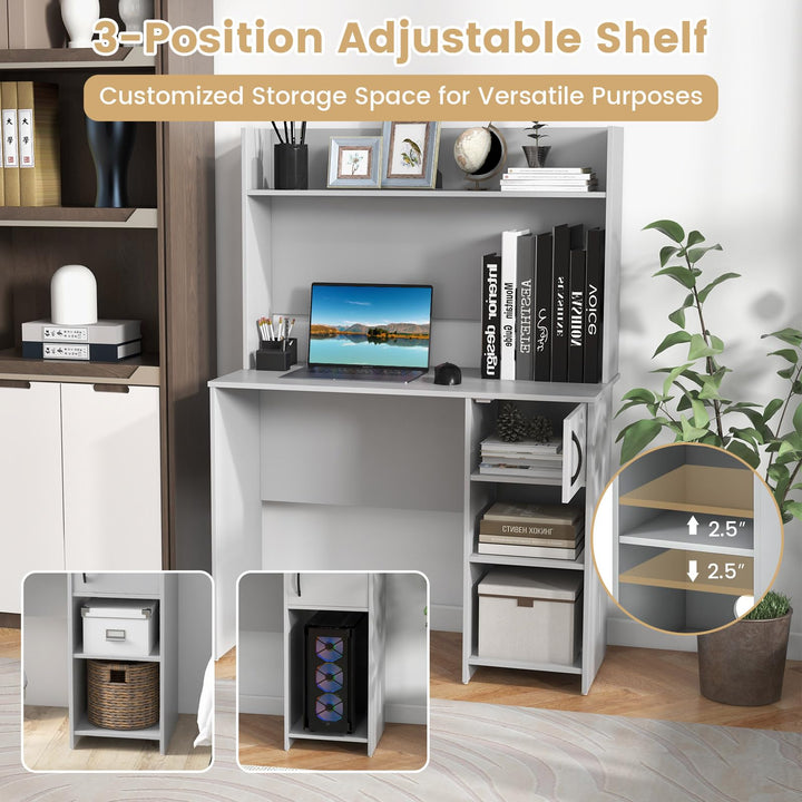 Giantex Computer Desk with Hutch, Home Office Desk with Storage Cabinet &amp; Adjustable Shelf