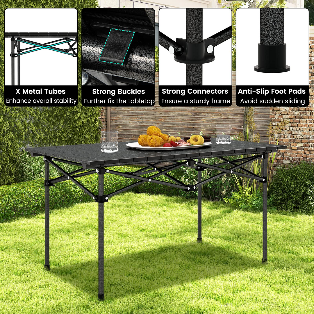 Giantex Folding Camping Table for 4-6 People, Roll-Up Lightweight Picnic Table with Large Aluminum Tabletop &amp; Carrying Bag (Black)