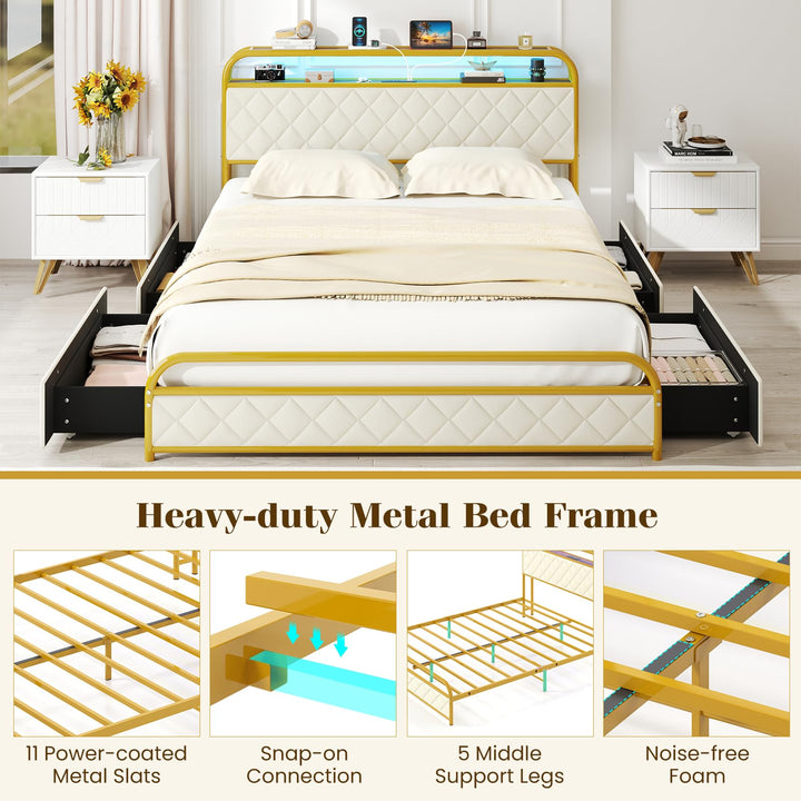 Giantex Queen/Full/Twin Size Bed Frame with 4 Storage Drawers and Charging Station