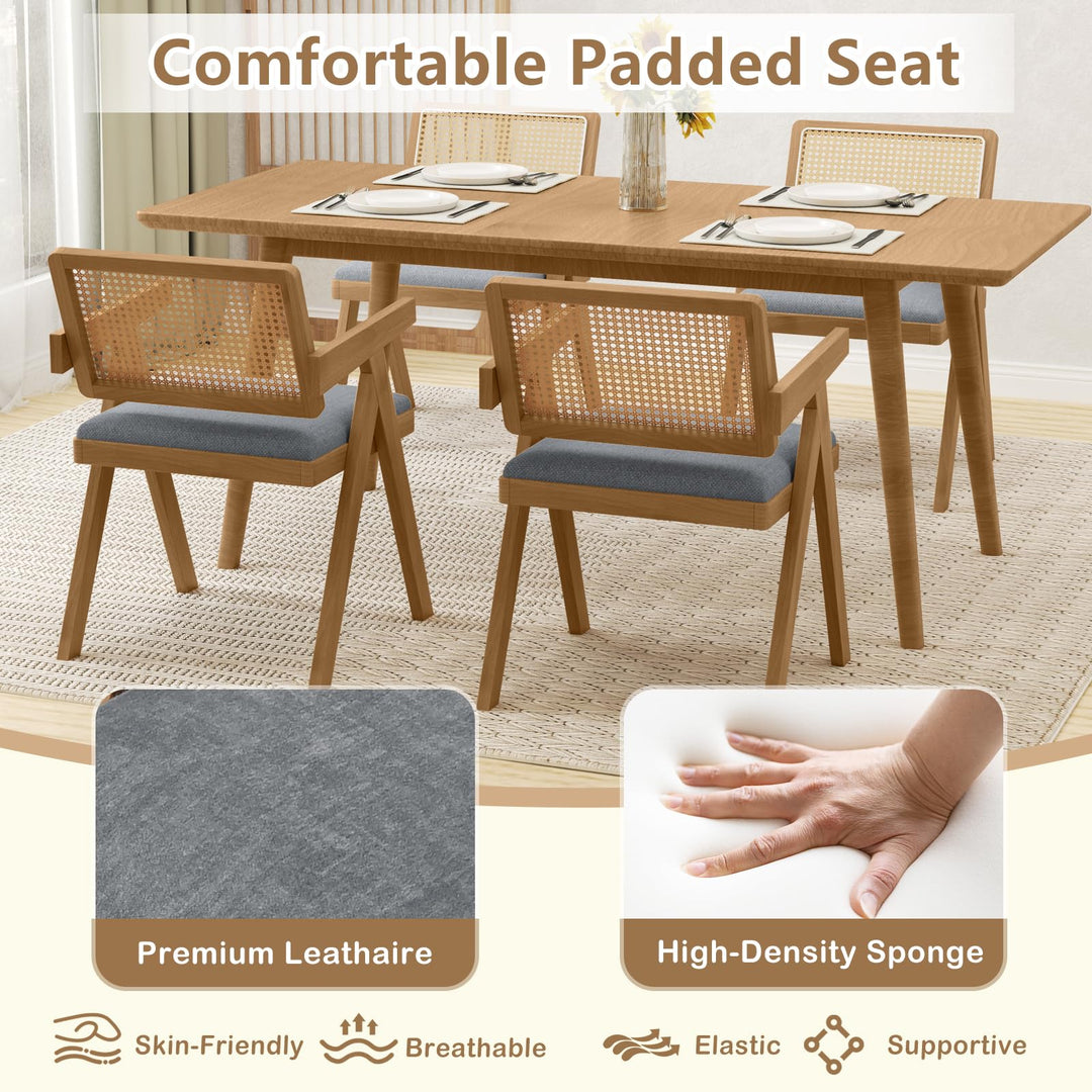 Giantex Rattan Dining Chairs, Leathaire Kitchen Chairs w/Armrests &amp; Padded Cushion