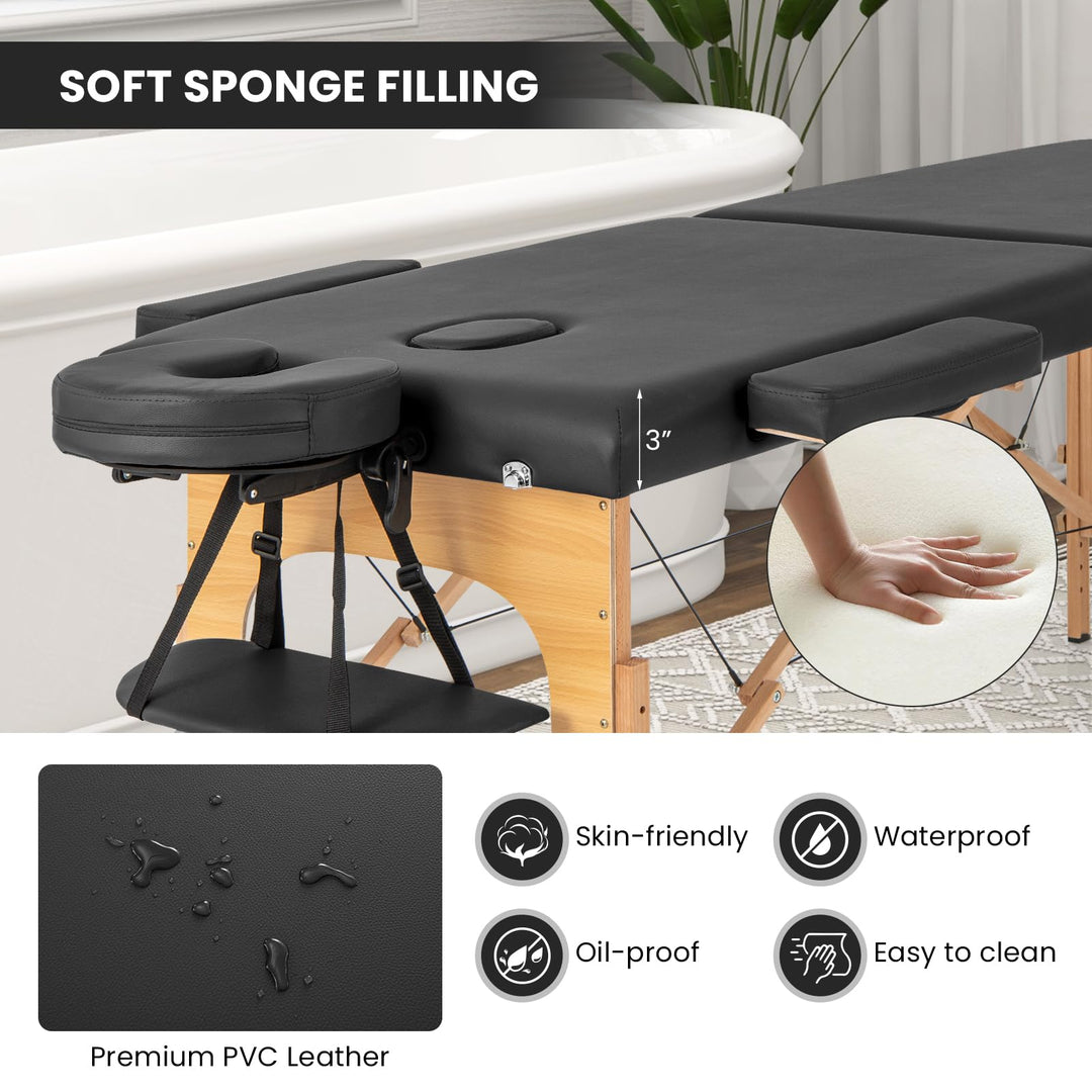 Giantex Massage Table, Portable Massage Bed w/Carrying Case, 2-Section Salon Spa Facial Care Tattoo Bed