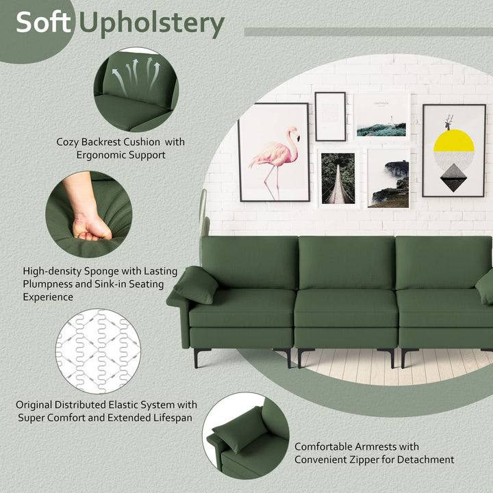 Giantex 3-Seat Sectional Sofa Couch, 100.5" L Convertible Sleeper with USB Port &amp; Outlet
