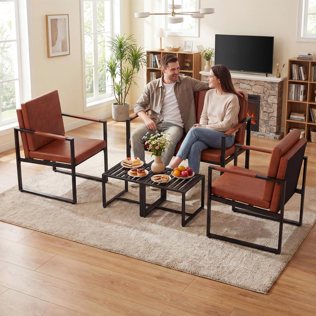Giantex 5-Pieces Living Room PU Leather Upholstered Sofa Couch Set