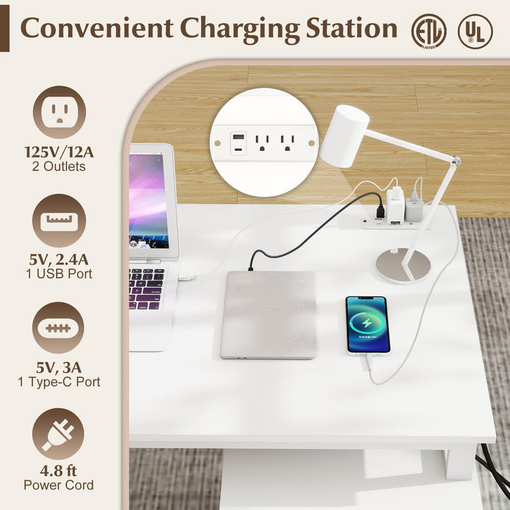 Giantex 55 Inch L-Shaped Desk with Charging Station