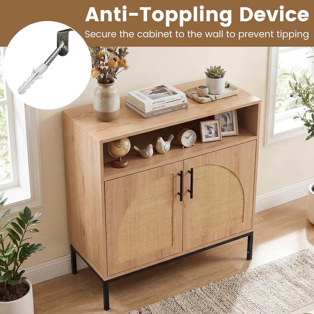 Giantex 32" Sideboard Buffet Cabinet with 2 Natural Rattan Decorated Doors (1/2)