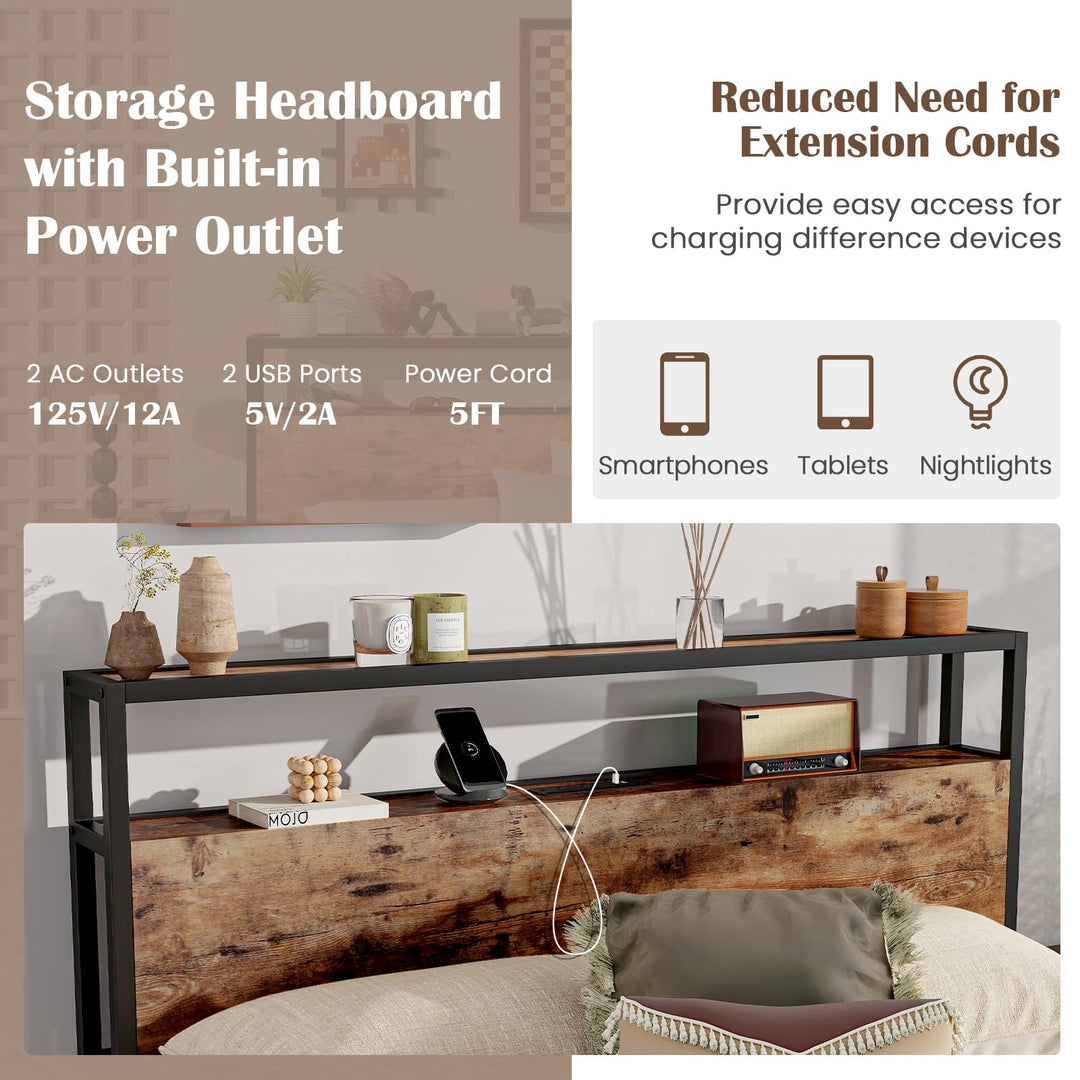 Giantex Queen/Full Size Bed Frame with 2-Tier Storage Headboard