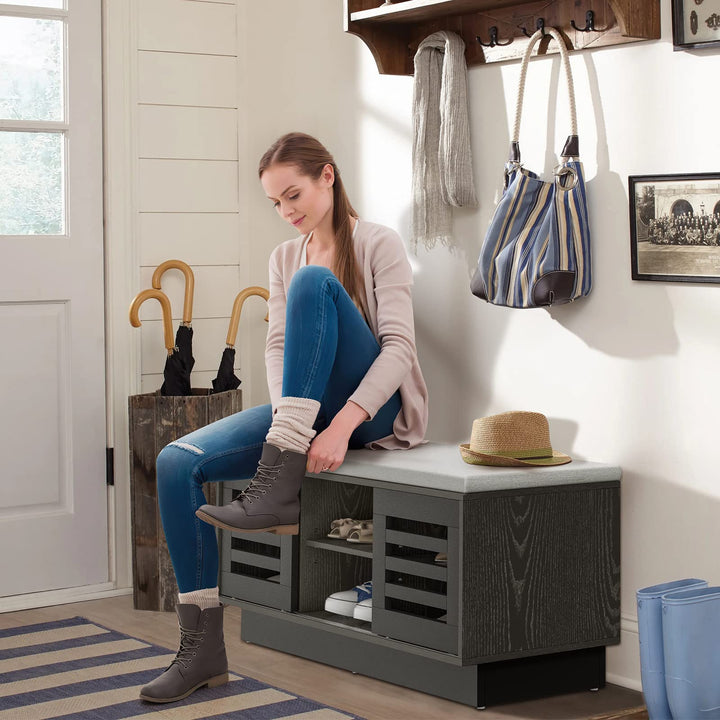Giantex Entryway Shoe Storage Bench - Shoe Rack w/Seat Cushion &amp; 6 Storage Compartments