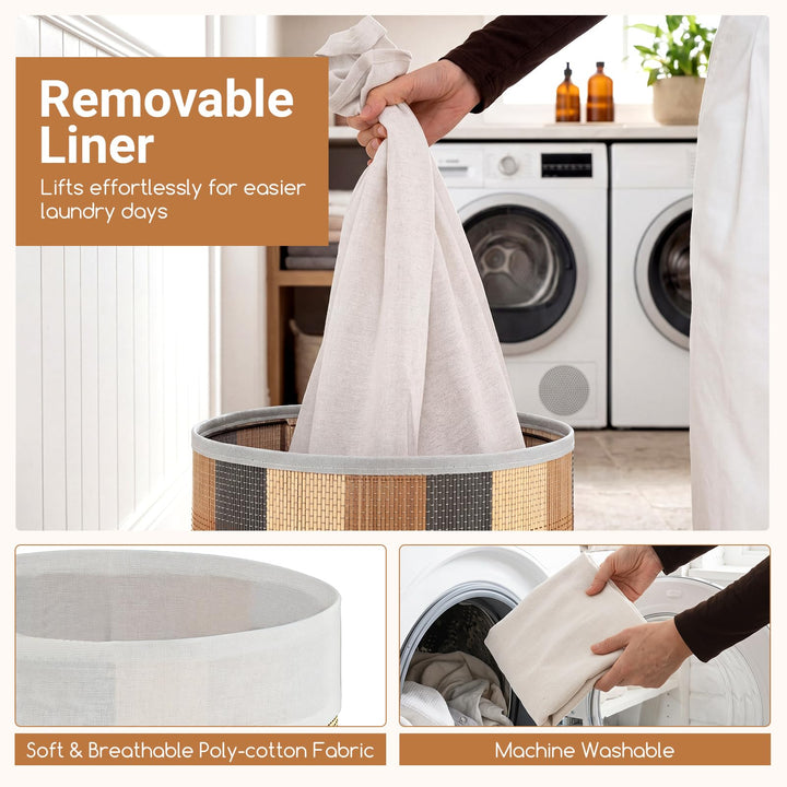 Giantex 13.2 Gal Round Bamboo Laundry Hamper with Lid