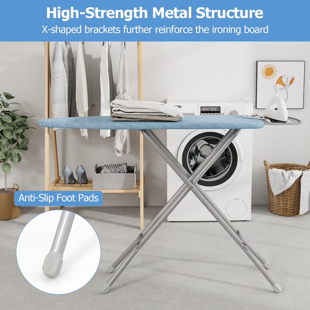 Giantex Full Size Ironing Board with Iron Rest, 57" x 15" Carbon Steel Iron Table with 7-Level Height &amp; Heat Resistant Cover