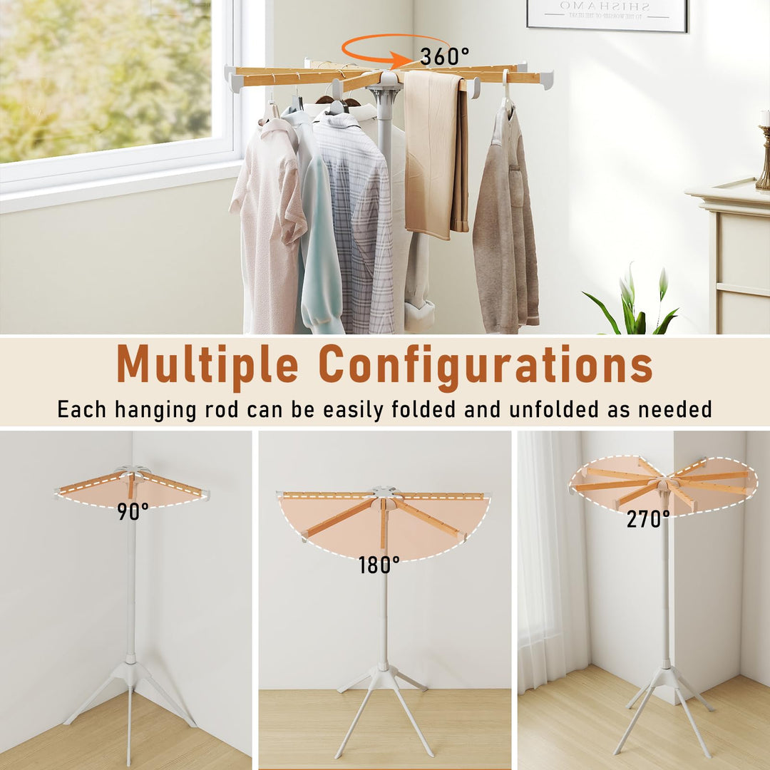 Giantex 4 Legs Foldable Clothes Drying Rack with 8 Bamboo Hanging Rods and 40 Hanger Slots