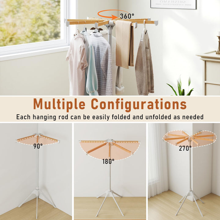 Giantex 4 Legs Foldable Clothes Drying Rack with 8 Bamboo Hanging Rods and 40 Hanger Slots