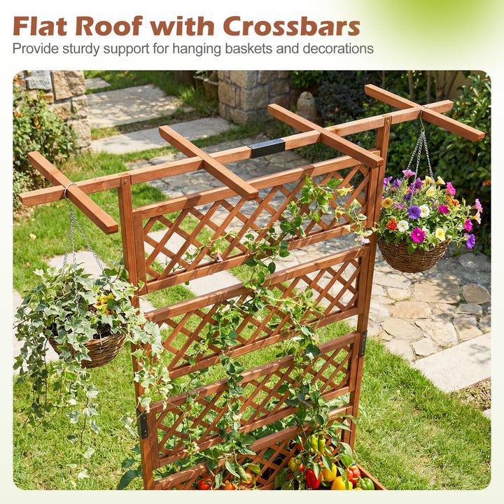 Giantex 72" Wooden Raised Garden Bed with Trellis w/Privacy Screen Roof