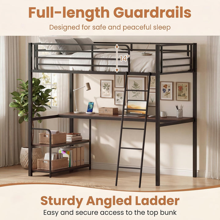 Giantex Twin Loft Bed with Desk &amp; Charging Station