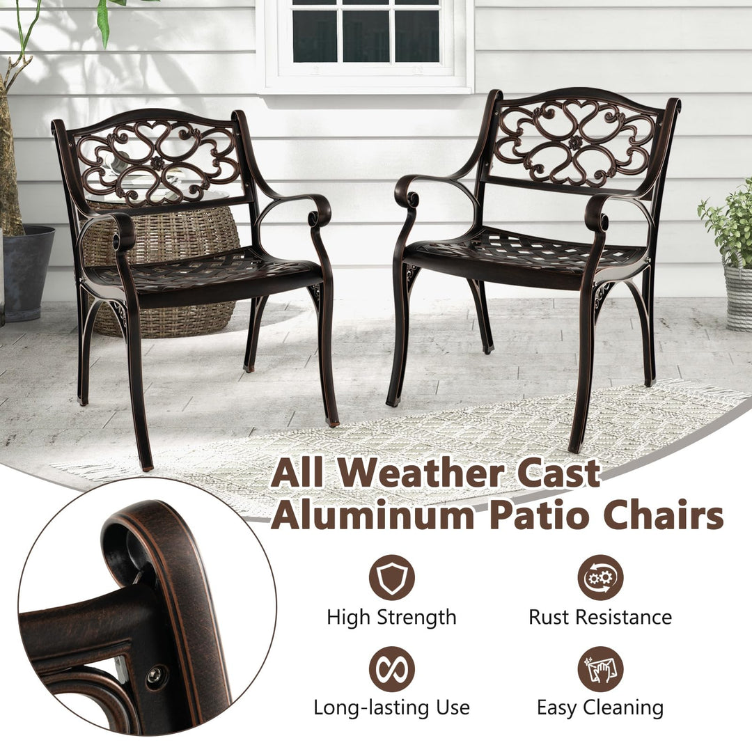 Giantex Cast Aluminum Patio Chairs Set of 2, All Weather Outdoor Dining Chairs w/Armrests and Curved Seats