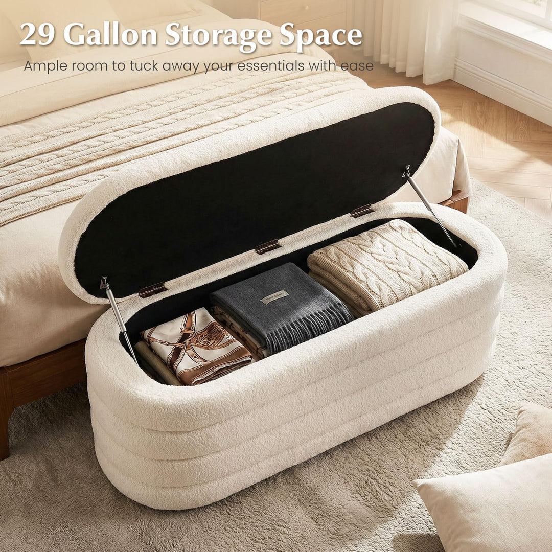 Giantex Storage Ottoman Bench | Upholstered Fabric End of Bed Storage Bench with 2 Safety Gas Struts
