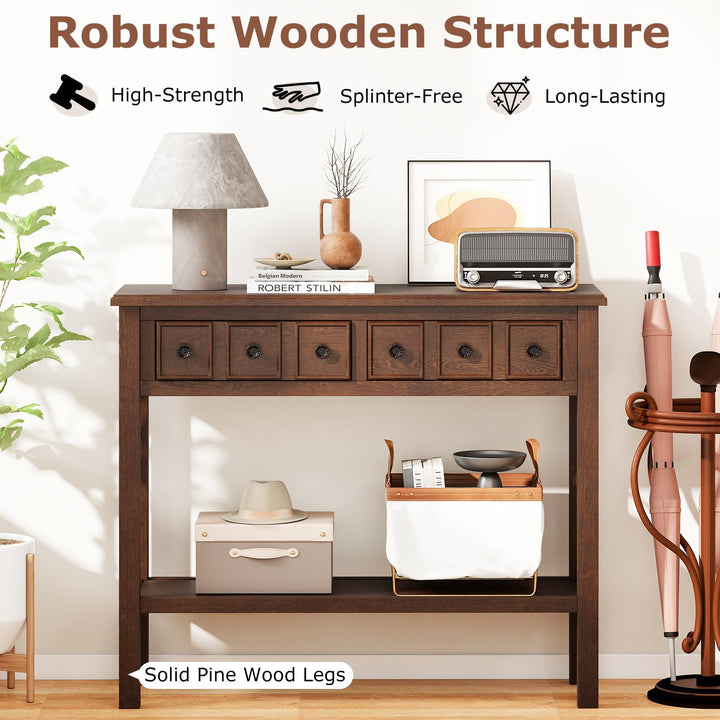Giantex 38" Narrow Console Table with 2 Drawers &amp; Bottom Open Shelf