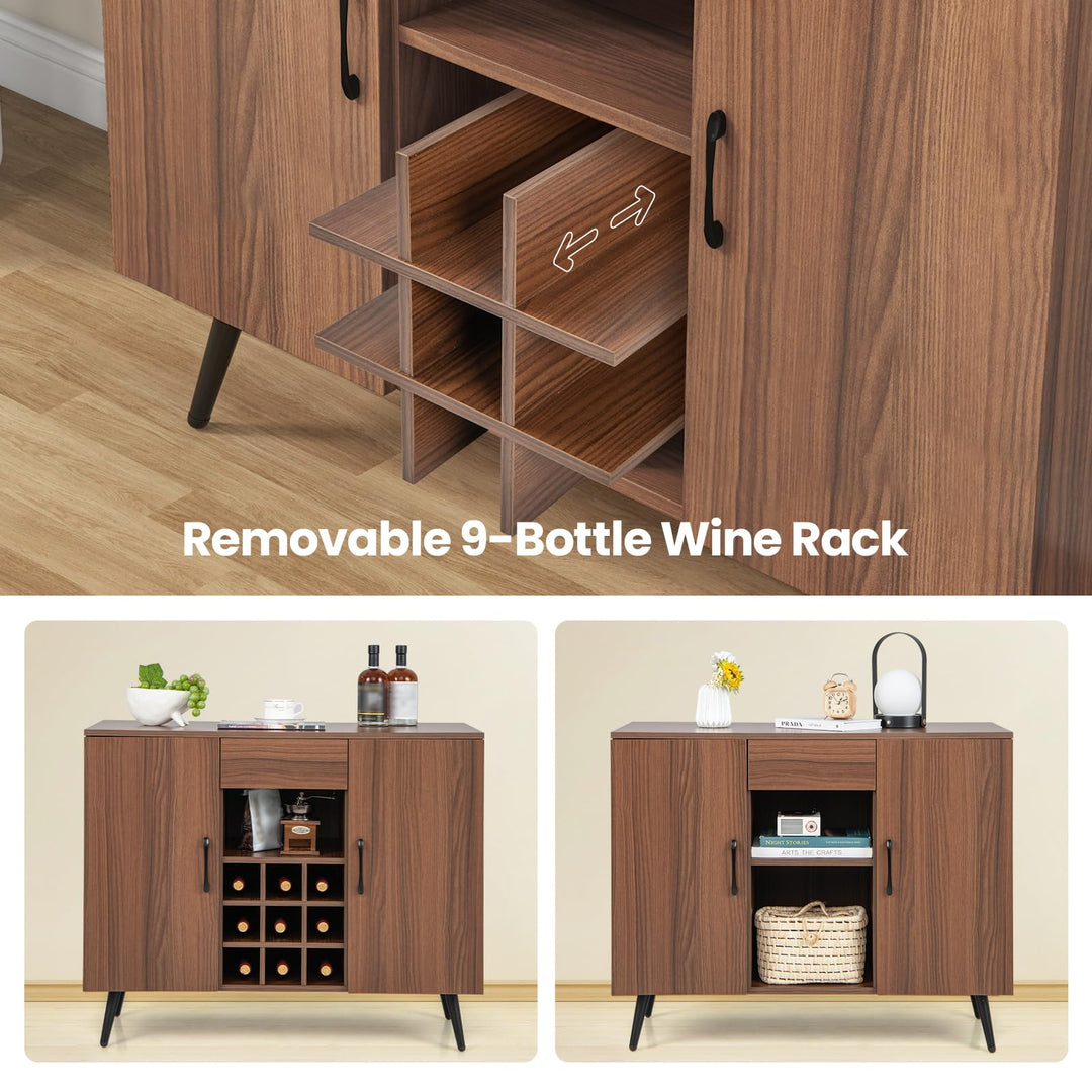 Giantex Bar Cabinet with Storage, Farmhouse Wood Buffet Sideboard, 9-Bottle Wine Rack, Drawer