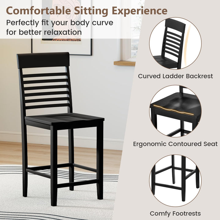 3-Piece Counter-Height Dining Table Set for 2 with Rubber Wood Frame and Footrest