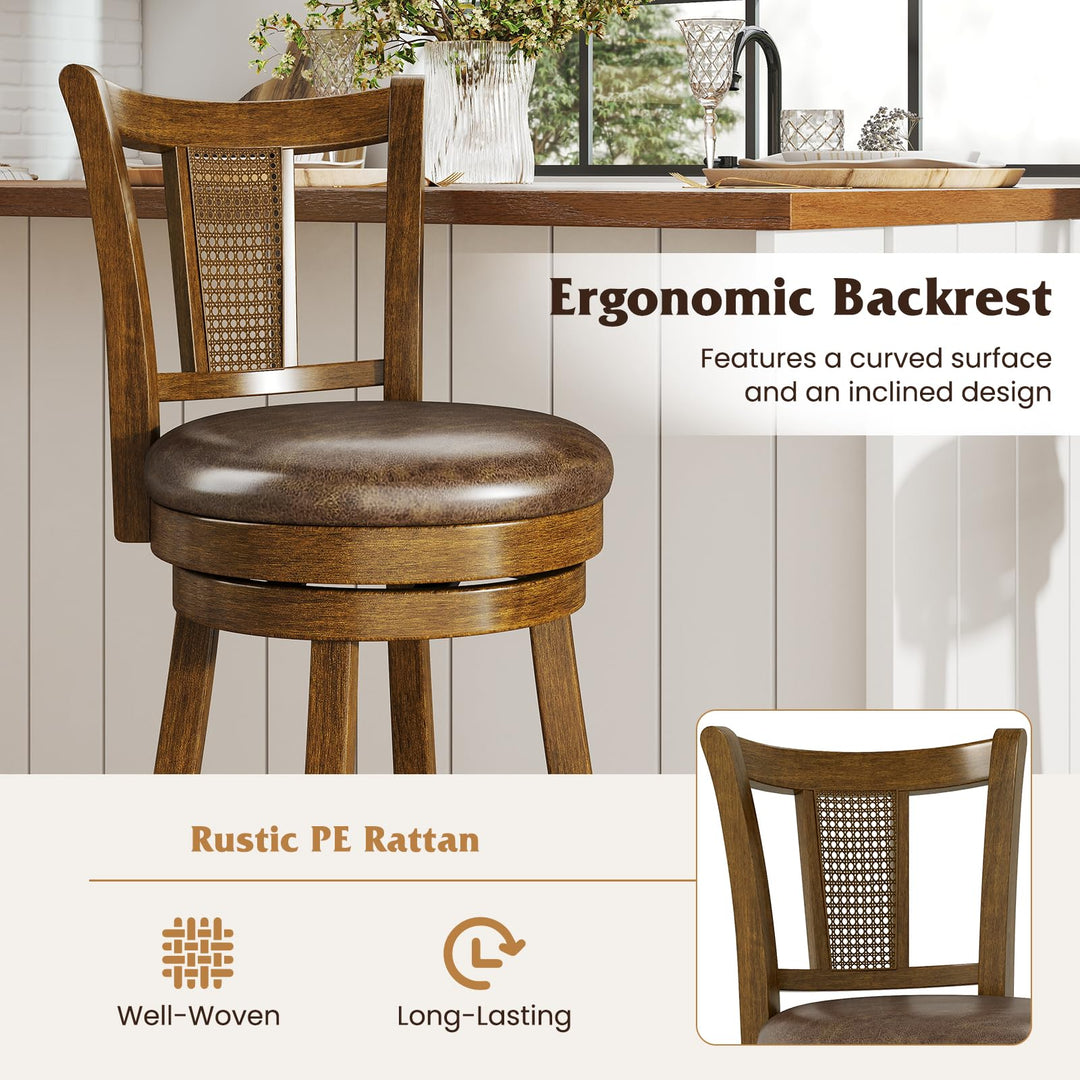 Giantex 30" Upholstered Leathaire Farmhouse Barstools for Kitchen Island Dining Room Pub