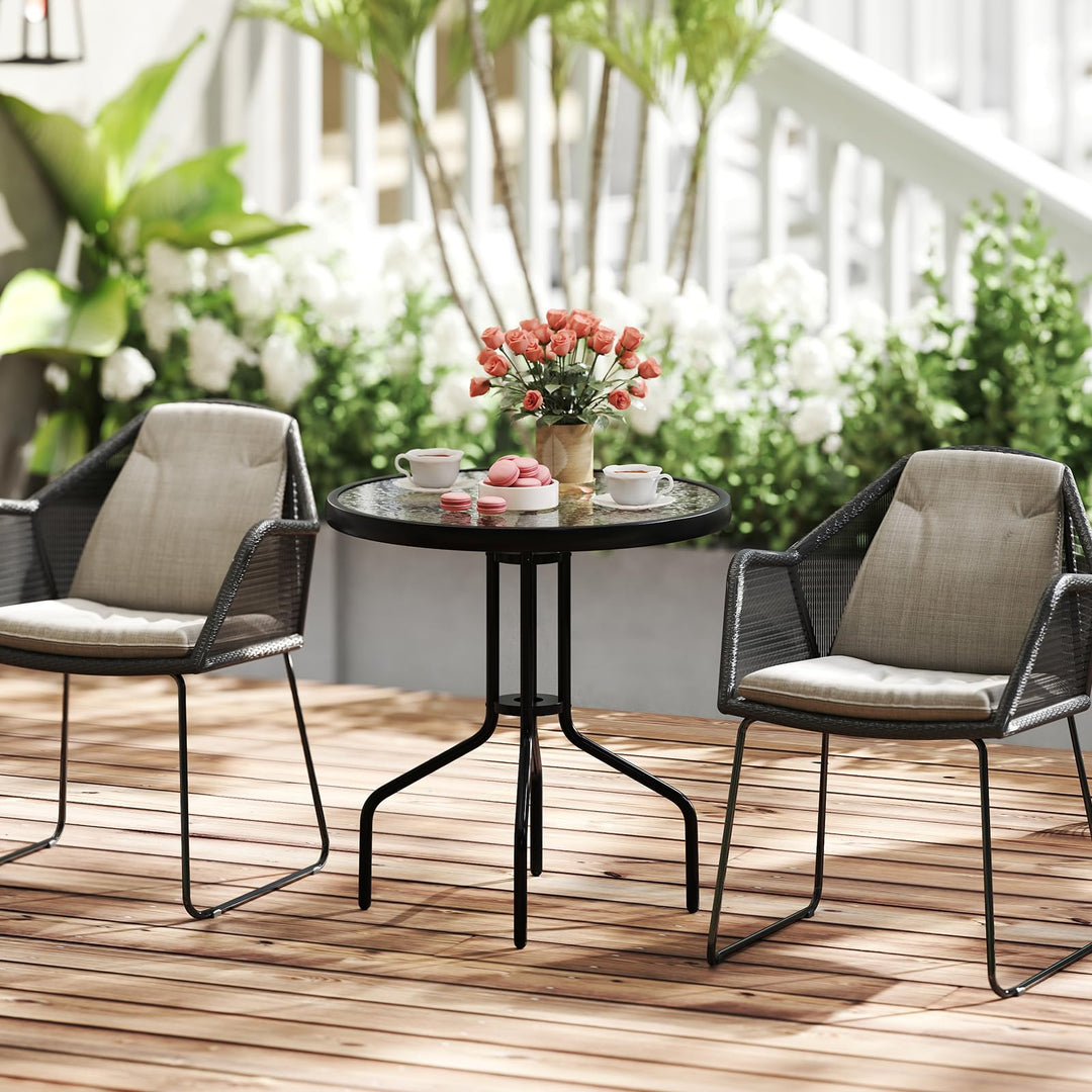 Giantex Patio Round Dining Table with Tempered Glass Tabletop and 1.57" Umbrella Hole