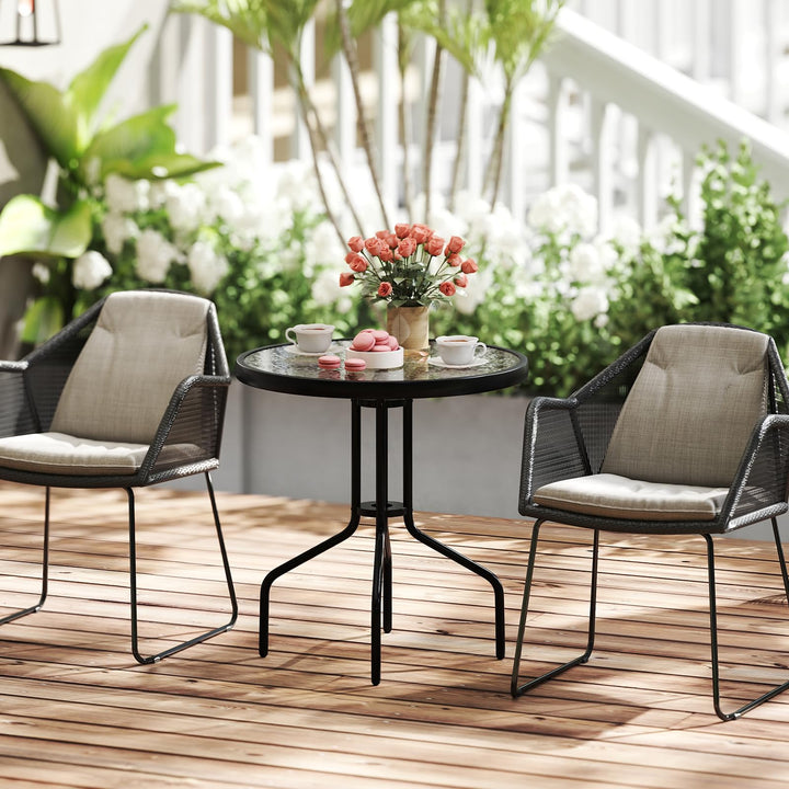 Giantex Patio Round Dining Table with Tempered Glass Tabletop and 1.57" Umbrella Hole
