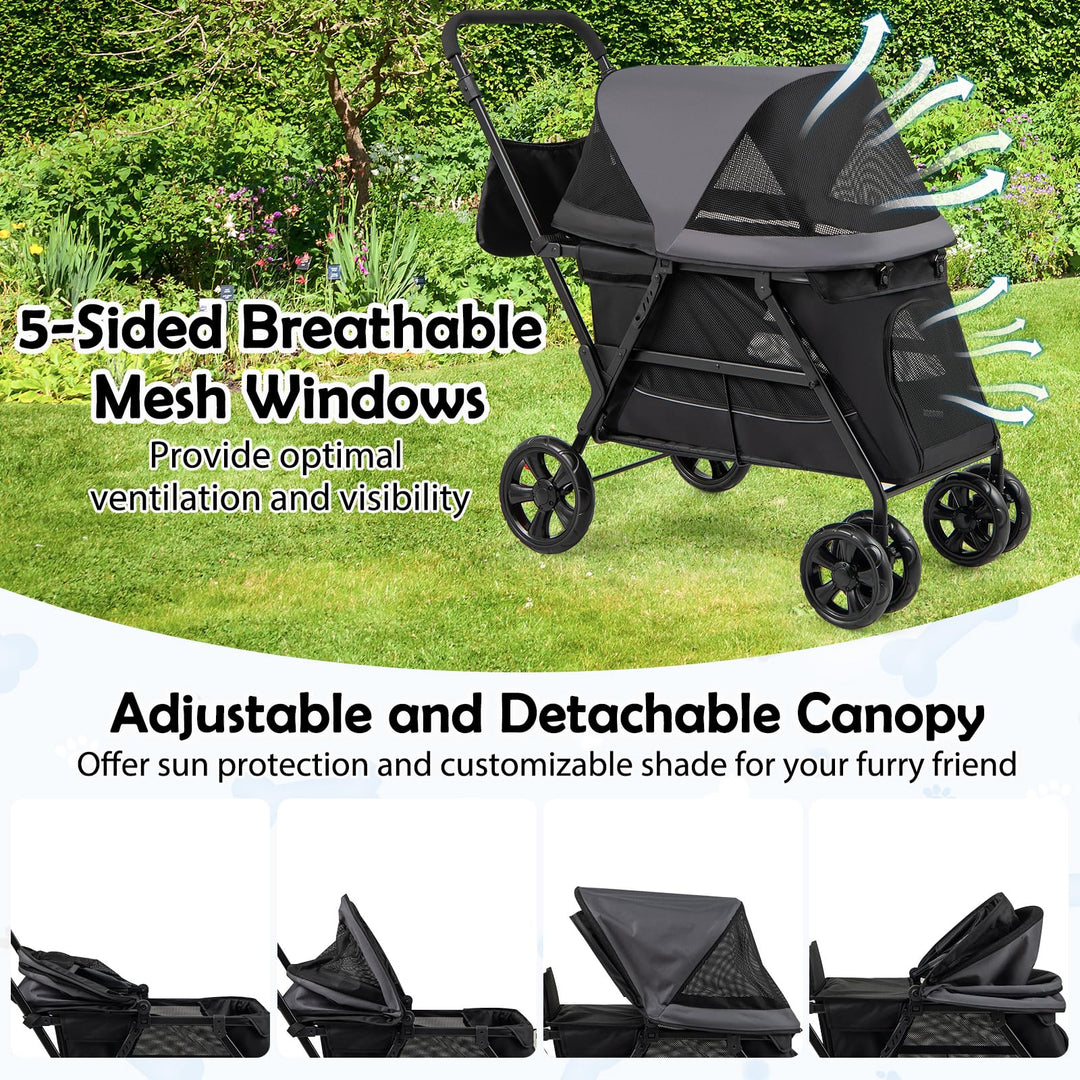 Giantex Dog Stroller with Low Entry &amp; Ramp Access, Cat Stroller with Lockable &amp; Shock-Absorbing All-Terrain Wheels