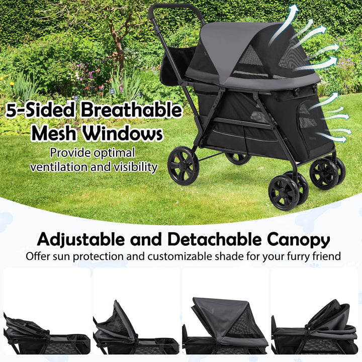 Giantex Dog Stroller with Low Entry &amp; Ramp Access, Cat Stroller with Lockable &amp; Shock-Absorbing All-Terrain Wheels