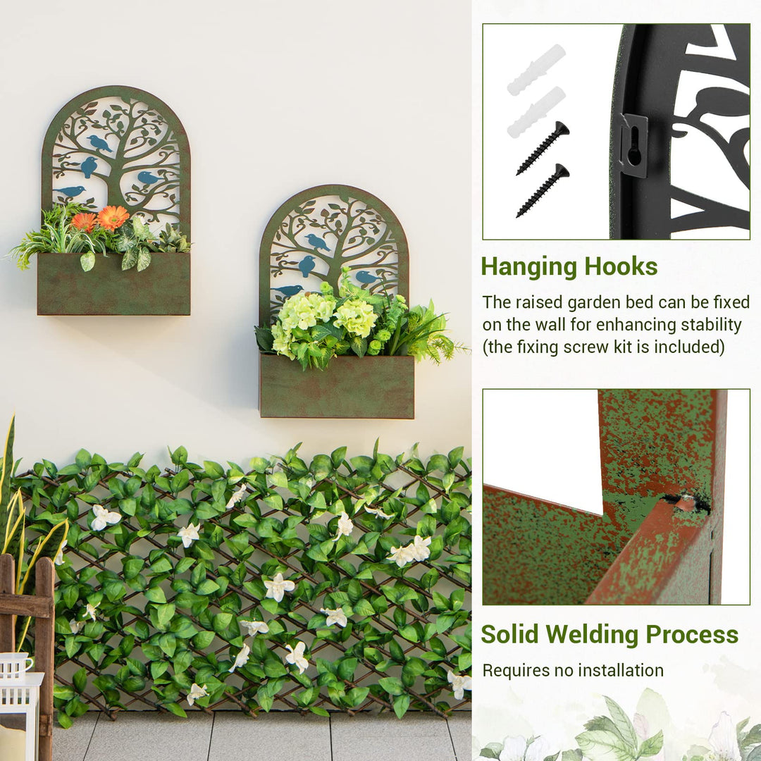 Giantex Raised Garden Bed Set of 2 - Wall-Mounted &amp; Freestanding Decorative Planter Boxes with Trellises