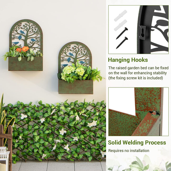 Giantex Raised Garden Bed Set of 2 - Wall-Mounted &amp; Freestanding Decorative Planter Boxes with Trellises