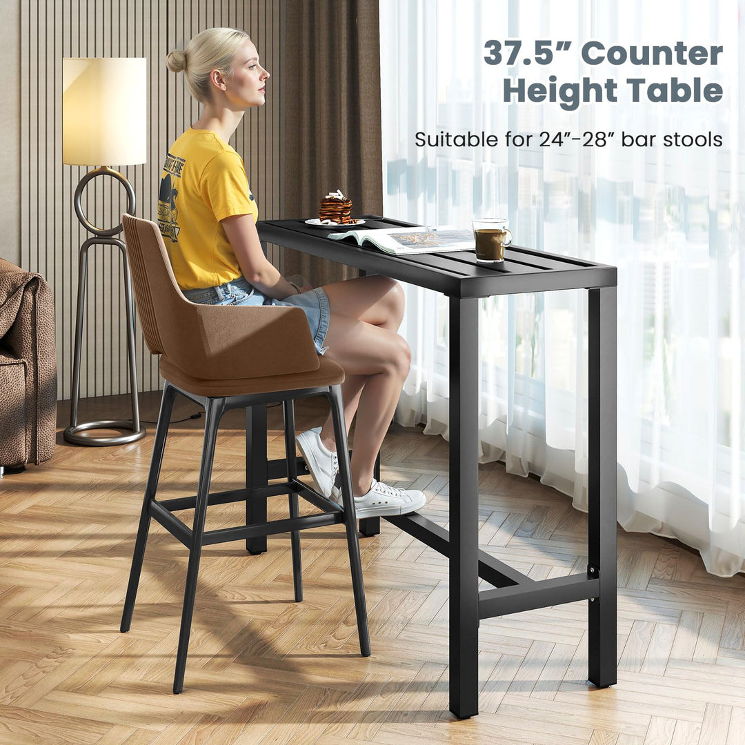 Giantex 48" Outdoor Rectangle Bar Table with Counter Height Slatted Top &amp; Footrest, Black