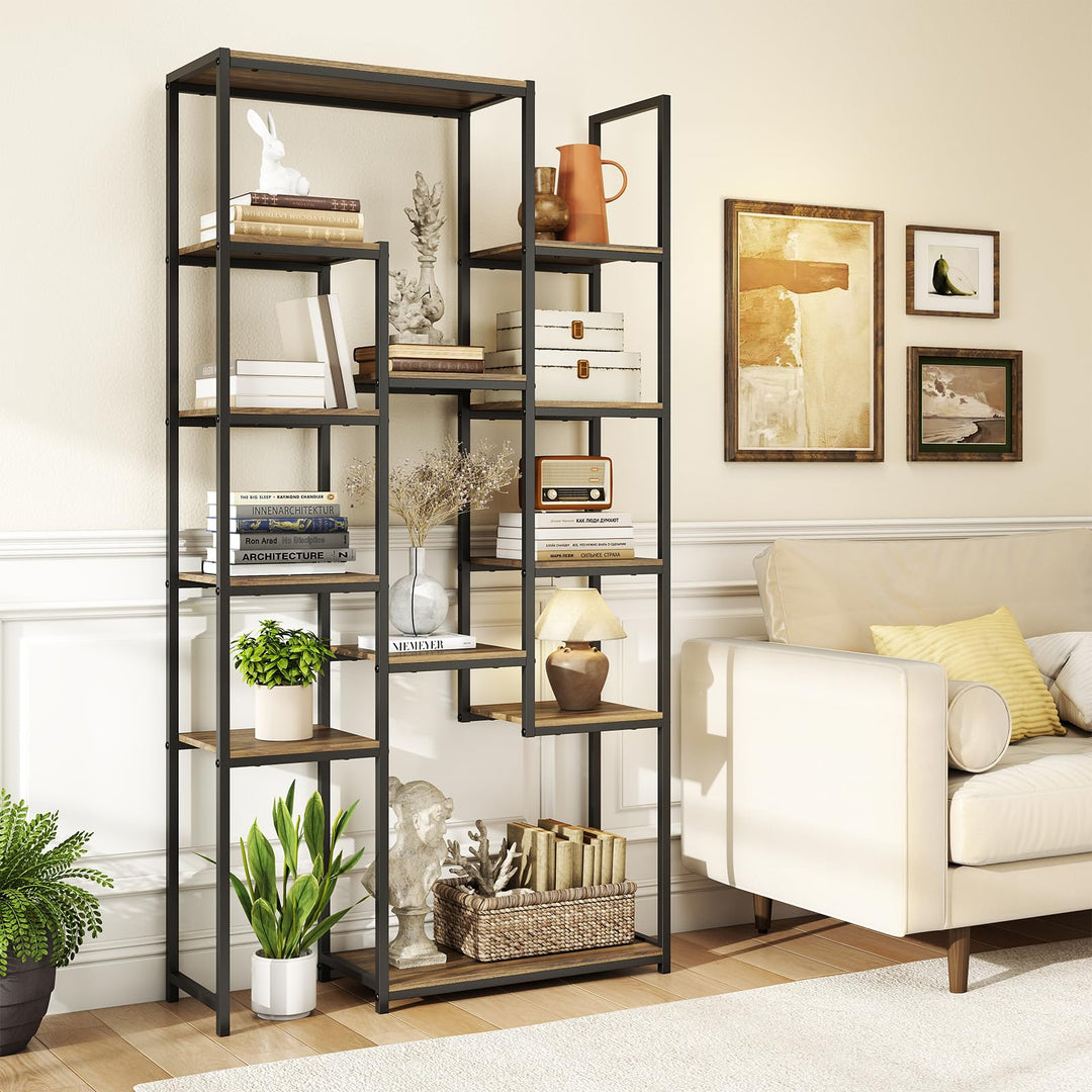 Giantex 71" Geometric Bookshelf | Vintage Tall Bookcase w/ 12 Open Shelves