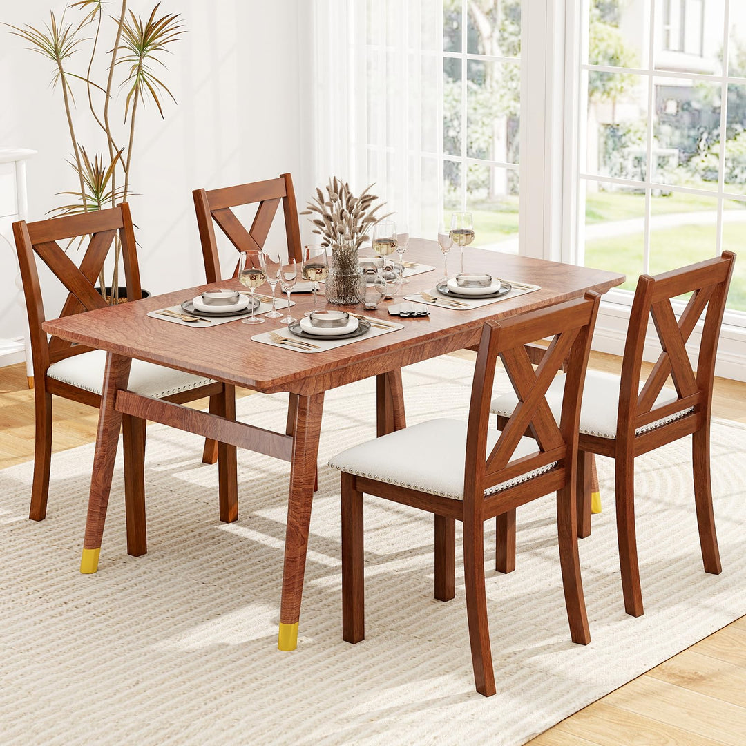 Giantex Wooden Dining Chair Set of 2/4 with Padded Seat and Curved Back