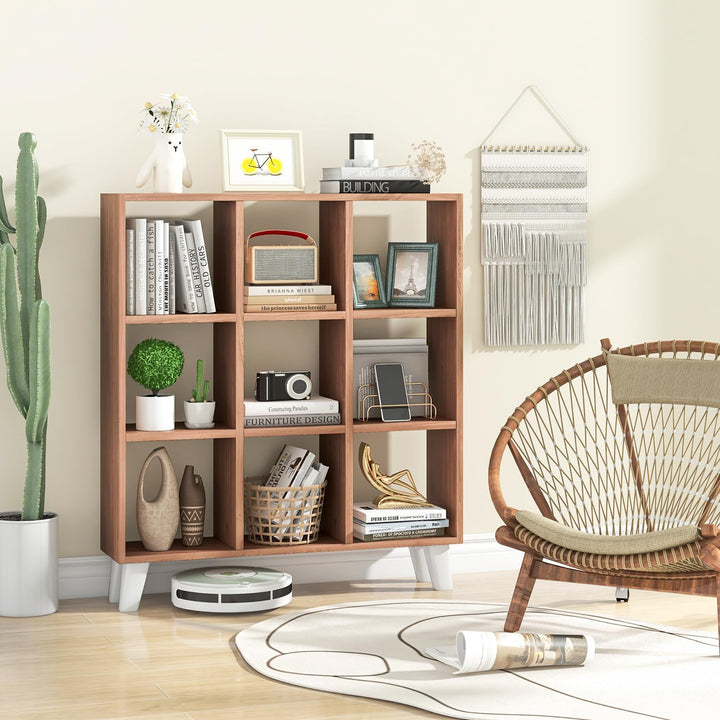 Giantex 9-Cube Open Bookcase, 3-Tier Freestanding Bookshelf with 4 Slanted Legs &amp; 6 Removable Shelves