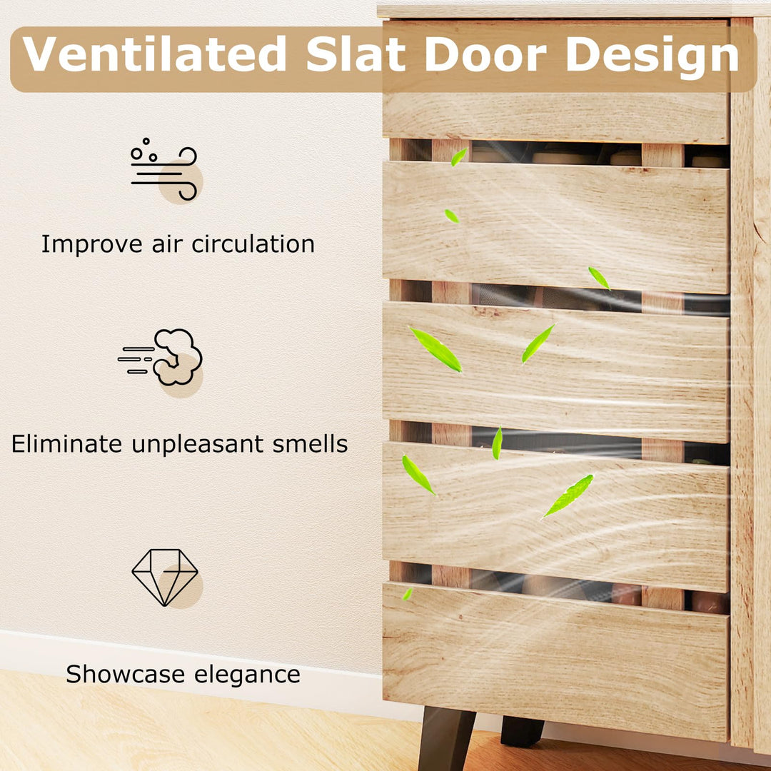 Giantex 4-Tier Farmhouse Shoe Rack Cabinet with 2 Slatted Doors &amp; Removable Shelves