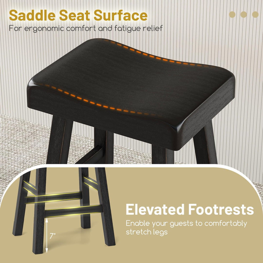 Giantex 24" Bar Stools Set, Counter Height Saddle Bar Stools w/Footrests, Acacia Wood Seats, Rubber Wood Crossbars