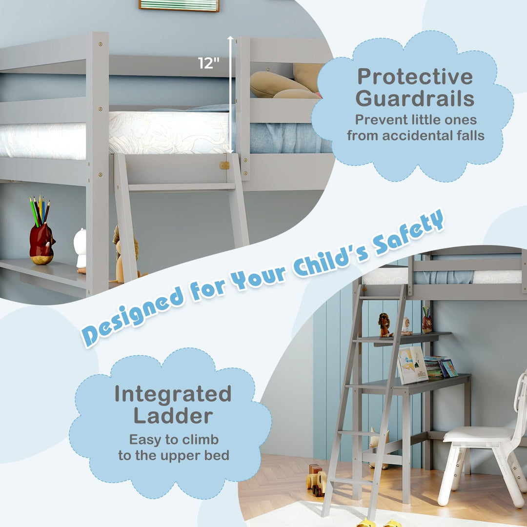 Giantex Loft Bed with Desk &amp; Bookshelves