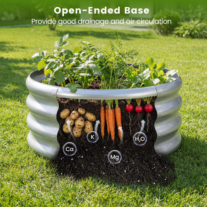 Giantex Galvanized 2 x 2 x 1 FT Round Outdoor Planter Box with Open-Ended Base (1/2)