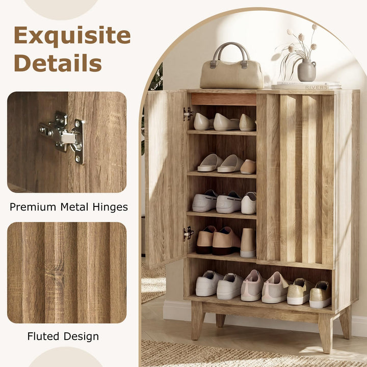Giantex Wooden Shoe Cabinet with 2 Fluted Doors