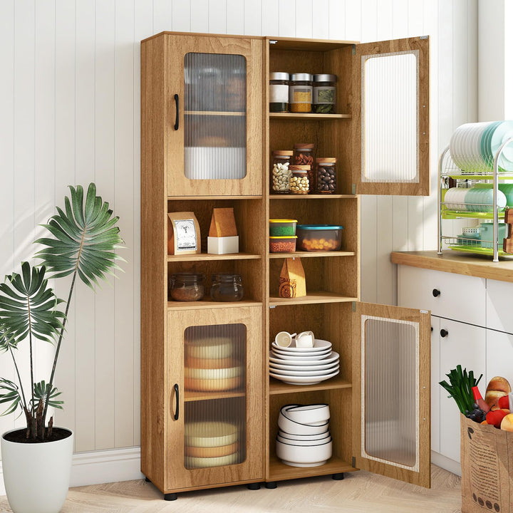 Giantex 67" Tall Bathroom Storage Cabinet | Narrow Freestanding Cabinet with 2 Fluted Doors