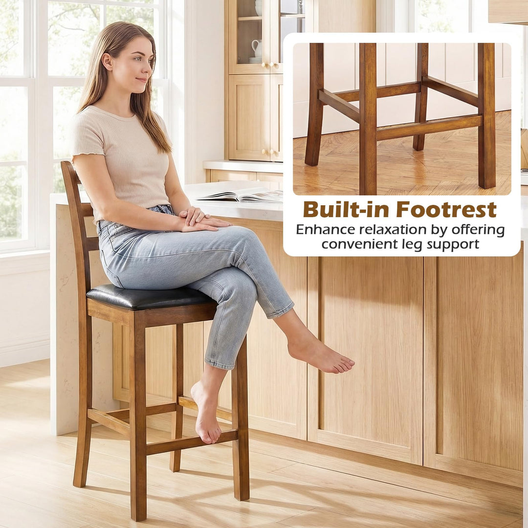 Giantex 24" Ladder Back Wood Counter Bar Stools Set of 2/4 Padded Faux Leather Upholstered Seat &amp; Footrest